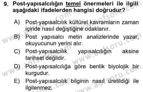 Çağdaş Sosyoloji Kuramları Dersi 2015 - 2016 Yılı (Final) Dönem Sonu Sınav Soruları 9. Soru