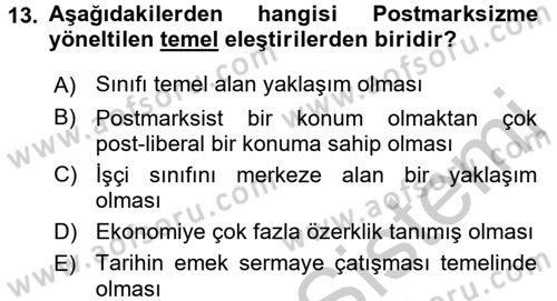 Çağdaş Sosyoloji Kuramları Dersi 2016 - 2017 Yılı 3 Ders Sınav Soruları 13. Soru