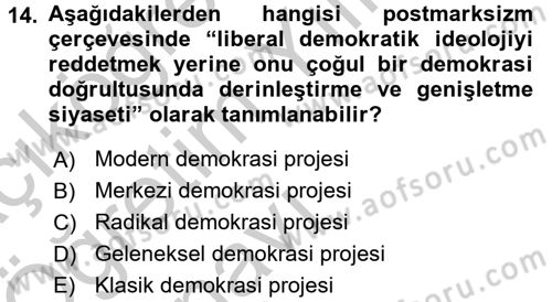 Çağdaş Sosyoloji Kuramları Dersi 2016 - 2017 Yılı 3 Ders Sınav Soruları 14. Soru