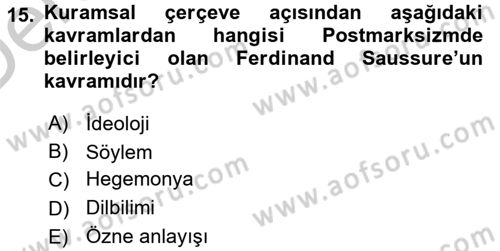 Çağdaş Sosyoloji Kuramları Dersi 2016 - 2017 Yılı 3 Ders Sınav Soruları 15. Soru