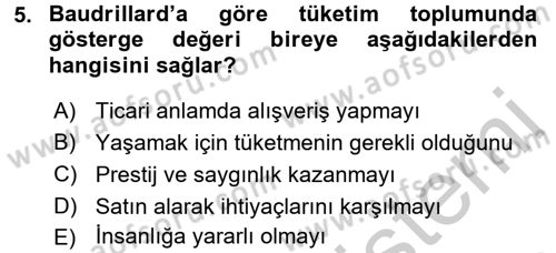Çağdaş Sosyoloji Kuramları Dersi 2016 - 2017 Yılı 3 Ders Sınav Soruları 5. Soru