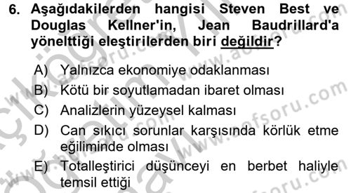 Çağdaş Sosyoloji Kuramları Dersi 2016 - 2017 Yılı 3 Ders Sınav Soruları 6. Soru