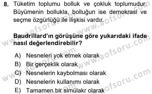 Çağdaş Sosyoloji Kuramları Dersi 2016 - 2017 Yılı 3 Ders Sınav Soruları 8. Soru