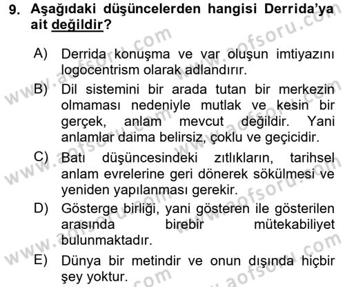 Çağdaş Sosyoloji Kuramları Dersi 2016 - 2017 Yılı 3 Ders Sınav Soruları 9. Soru
