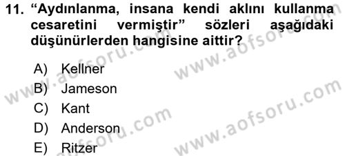 Çağdaş Sosyoloji Kuramları Dersi 2016 - 2017 Yılı (Vize) Ara Sınav Soruları 11. Soru