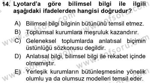 Çağdaş Sosyoloji Kuramları Dersi 2016 - 2017 Yılı (Vize) Ara Sınav Soruları 14. Soru