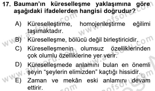 Çağdaş Sosyoloji Kuramları Dersi 2016 - 2017 Yılı (Vize) Ara Sınav Soruları 17. Soru