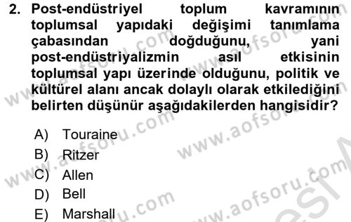 Çağdaş Sosyoloji Kuramları Dersi 2016 - 2017 Yılı (Vize) Ara Sınav Soruları 2. Soru