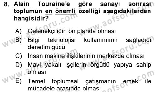 Çağdaş Sosyoloji Kuramları Dersi 2016 - 2017 Yılı (Vize) Ara Sınav Soruları 8. Soru
