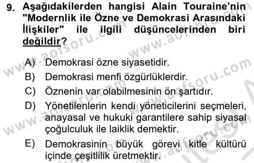 Çağdaş Sosyoloji Kuramları Dersi 2016 - 2017 Yılı (Vize) Ara Sınav Soruları 9. Soru