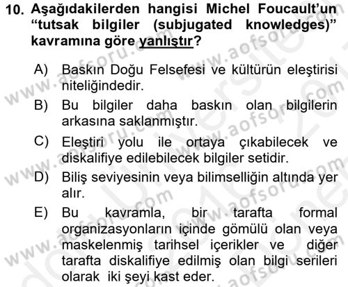 Çağdaş Sosyoloji Kuramları Dersi 2016 - 2017 Yılı (Final) Dönem Sonu Sınav Soruları 10. Soru
