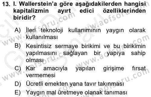 Çağdaş Sosyoloji Kuramları Dersi 2016 - 2017 Yılı (Final) Dönem Sonu Sınav Soruları 13. Soru