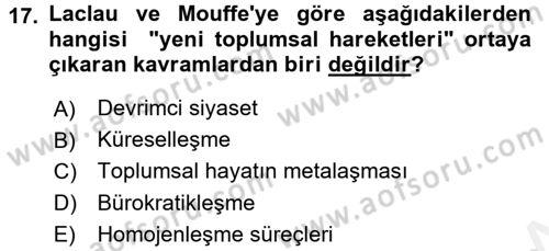 Çağdaş Sosyoloji Kuramları Dersi 2016 - 2017 Yılı (Final) Dönem Sonu Sınav Soruları 17. Soru