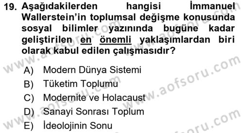 Çağdaş Sosyoloji Kuramları Dersi 2016 - 2017 Yılı (Final) Dönem Sonu Sınav Soruları 19. Soru
