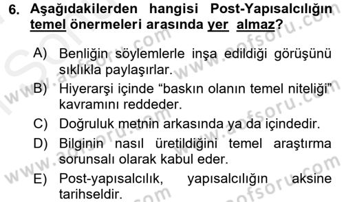 Çağdaş Sosyoloji Kuramları Dersi 2016 - 2017 Yılı (Final) Dönem Sonu Sınav Soruları 6. Soru