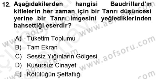 Çağdaş Sosyoloji Kuramları Dersi 2017 - 2018 Yılı 3 Ders Sınav Soruları 12. Soru