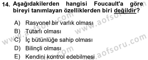 Çağdaş Sosyoloji Kuramları Dersi 2017 - 2018 Yılı 3 Ders Sınav Soruları 14. Soru
