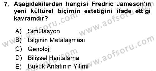 Çağdaş Sosyoloji Kuramları Dersi 2017 - 2018 Yılı 3 Ders Sınav Soruları 7. Soru