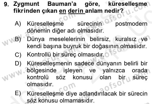 Çağdaş Sosyoloji Kuramları Dersi 2017 - 2018 Yılı 3 Ders Sınav Soruları 9. Soru