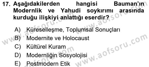Çağdaş Sosyoloji Kuramları Dersi 2017 - 2018 Yılı (Vize) Ara Sınav Soruları 17. Soru