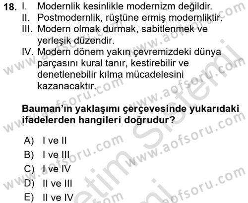 Çağdaş Sosyoloji Kuramları Dersi 2017 - 2018 Yılı (Vize) Ara Sınav Soruları 18. Soru