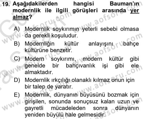 Çağdaş Sosyoloji Kuramları Dersi 2017 - 2018 Yılı (Vize) Ara Sınav Soruları 19. Soru