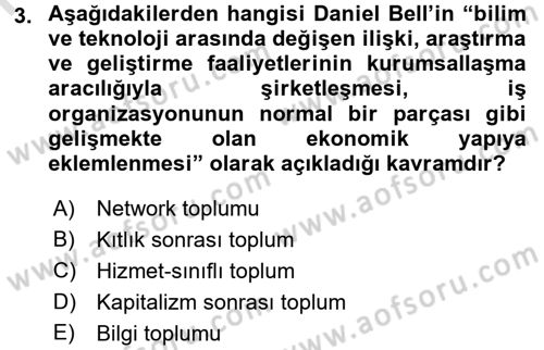 Çağdaş Sosyoloji Kuramları Dersi 2017 - 2018 Yılı (Vize) Ara Sınav Soruları 3. Soru