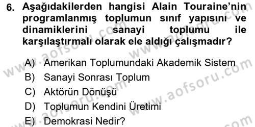 Çağdaş Sosyoloji Kuramları Dersi 2017 - 2018 Yılı (Vize) Ara Sınav Soruları 6. Soru