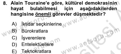 Çağdaş Sosyoloji Kuramları Dersi 2017 - 2018 Yılı (Vize) Ara Sınav Soruları 8. Soru