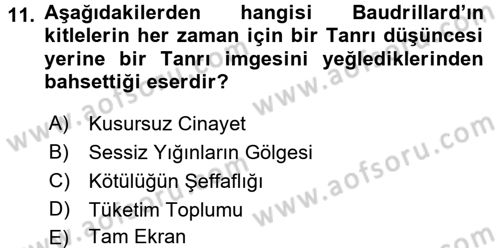 Çağdaş Sosyoloji Kuramları Dersi 2017 - 2018 Yılı (Final) Dönem Sonu Sınav Soruları 11. Soru