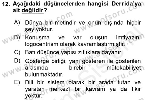 Çağdaş Sosyoloji Kuramları Dersi 2017 - 2018 Yılı (Final) Dönem Sonu Sınav Soruları 12. Soru