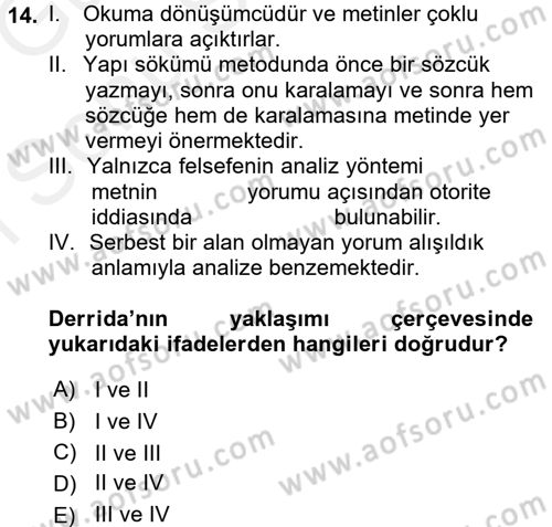 Çağdaş Sosyoloji Kuramları Dersi 2017 - 2018 Yılı (Final) Dönem Sonu Sınav Soruları 14. Soru