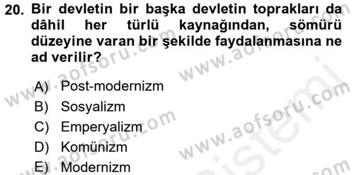 Çağdaş Sosyoloji Kuramları Dersi 2017 - 2018 Yılı (Final) Dönem Sonu Sınav Soruları 20. Soru