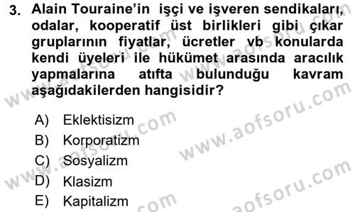Çağdaş Sosyoloji Kuramları Dersi 2017 - 2018 Yılı (Final) Dönem Sonu Sınav Soruları 3. Soru