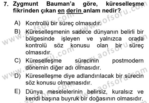 Çağdaş Sosyoloji Kuramları Dersi 2017 - 2018 Yılı (Final) Dönem Sonu Sınav Soruları 7. Soru