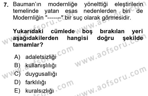 Çağdaş Sosyoloji Kuramları Dersi 2018 - 2019 Yılı 3 Ders Sınav Soruları 7. Soru