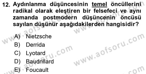 Çağdaş Sosyoloji Kuramları Dersi 2018 - 2019 Yılı (Vize) Ara Sınav Soruları 12. Soru