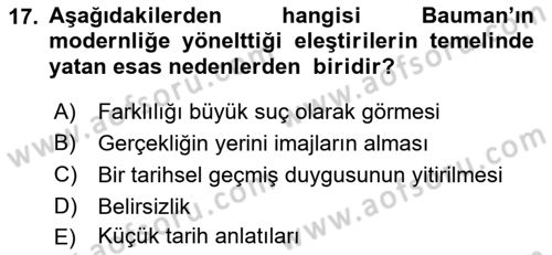 Çağdaş Sosyoloji Kuramları Dersi 2018 - 2019 Yılı (Vize) Ara Sınav Soruları 17. Soru