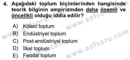 Çağdaş Sosyoloji Kuramları Dersi 2018 - 2019 Yılı (Vize) Ara Sınav Soruları 4. Soru