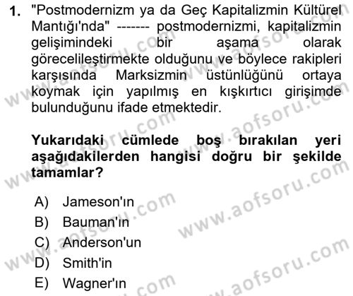 Çağdaş Sosyoloji Kuramları Dersi 2018 - 2019 Yılı (Final) Dönem Sonu Sınav Soruları 1. Soru