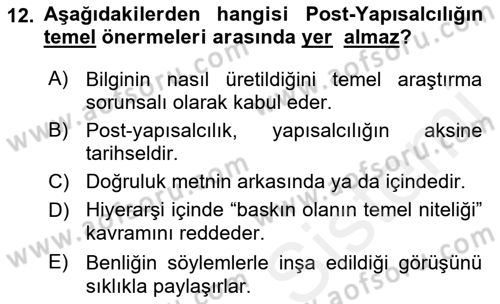 Çağdaş Sosyoloji Kuramları Dersi 2018 - 2019 Yılı (Final) Dönem Sonu Sınav Soruları 12. Soru