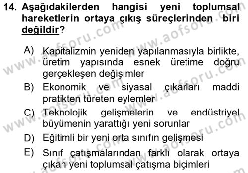 Çağdaş Sosyoloji Kuramları Dersi 2018 - 2019 Yılı (Final) Dönem Sonu Sınav Soruları 14. Soru