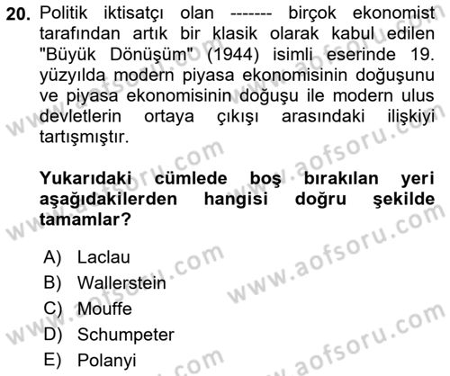 Çağdaş Sosyoloji Kuramları Dersi 2018 - 2019 Yılı (Final) Dönem Sonu Sınav Soruları 20. Soru