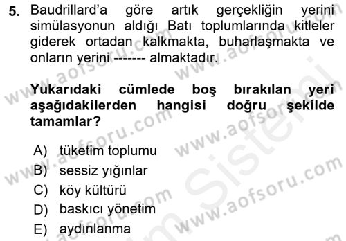 Çağdaş Sosyoloji Kuramları Dersi 2018 - 2019 Yılı (Final) Dönem Sonu Sınav Soruları 5. Soru