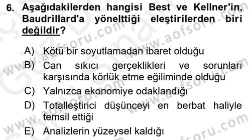Çağdaş Sosyoloji Kuramları Dersi 2018 - 2019 Yılı (Final) Dönem Sonu Sınav Soruları 6. Soru