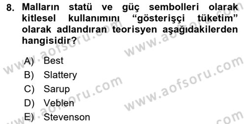 Çağdaş Sosyoloji Kuramları Dersi 2018 - 2019 Yılı (Final) Dönem Sonu Sınav Soruları 8. Soru