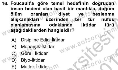 Çağdaş Sosyoloji Kuramları Dersi 2018 - 2019 Yılı Yaz Okulu Sınav Soruları 16. Soru