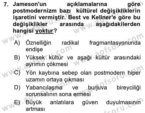 Çağdaş Sosyoloji Kuramları Dersi 2018 - 2019 Yılı Yaz Okulu Sınav Soruları 7. Soru