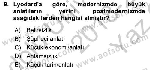 Çağdaş Sosyoloji Kuramları Dersi 2018 - 2019 Yılı Yaz Okulu Sınav Soruları 9. Soru