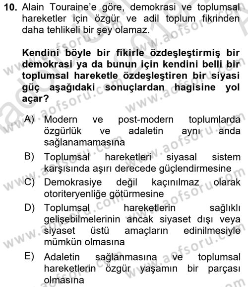 Çağdaş Sosyoloji Kuramları Dersi 2019 - 2020 Yılı (Vize) Ara Sınav Soruları 10. Soru